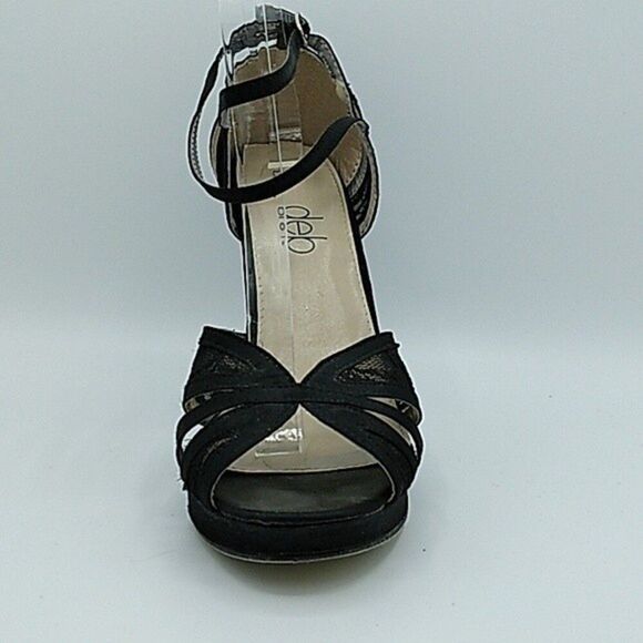 DEB Heels Shoes Size 8.5 Black Open Toe Strappy Lace Fabric - Picture 2 of 15